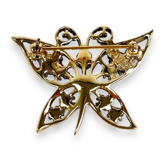 Vintage Sarah Coventry Brooch Butterfly Wings Of Fashion Pin Gold Tone Beaded - Picture 2 of 6